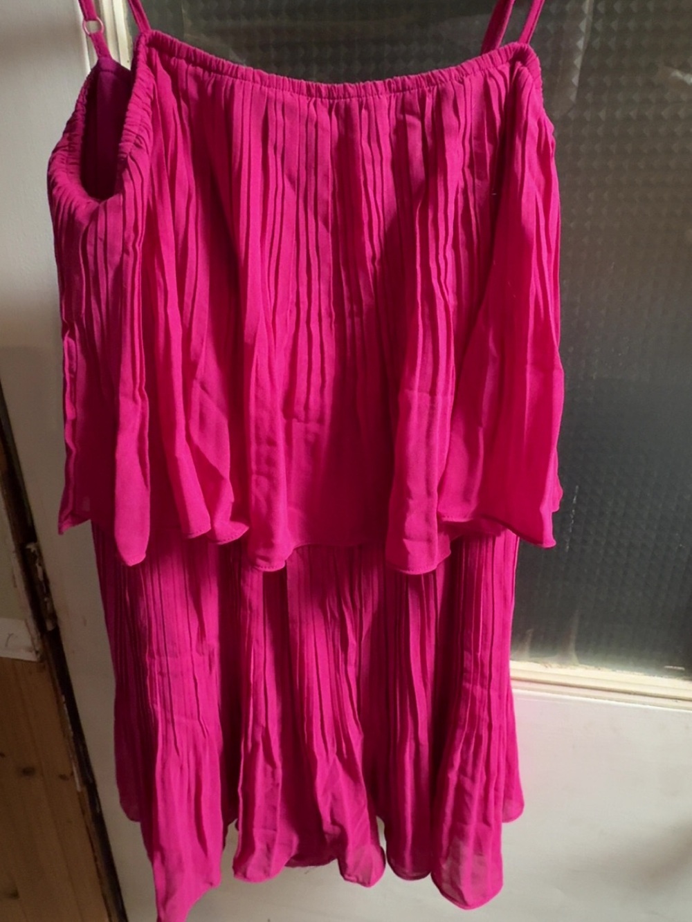 Bright Fuchsia Tiered Spaghetti Strap Romper